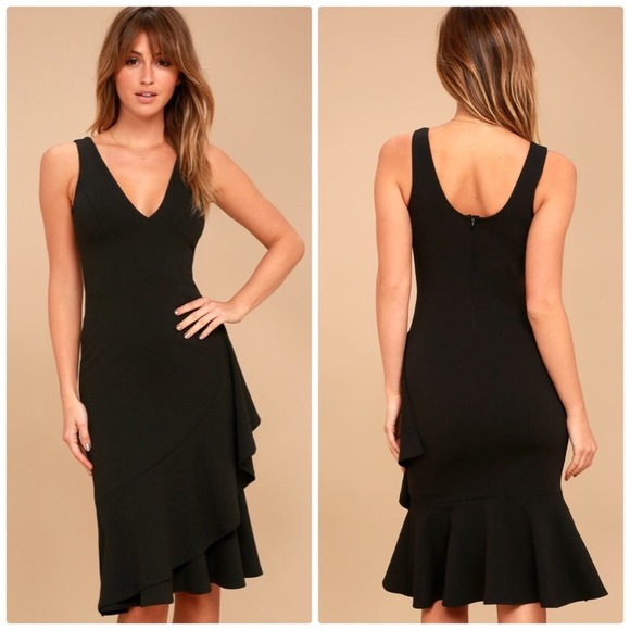 Lulus Womens Modern Maiden Asymmetrical Hem Midi Dress Black Back Zip Small - Picture 1 of 6